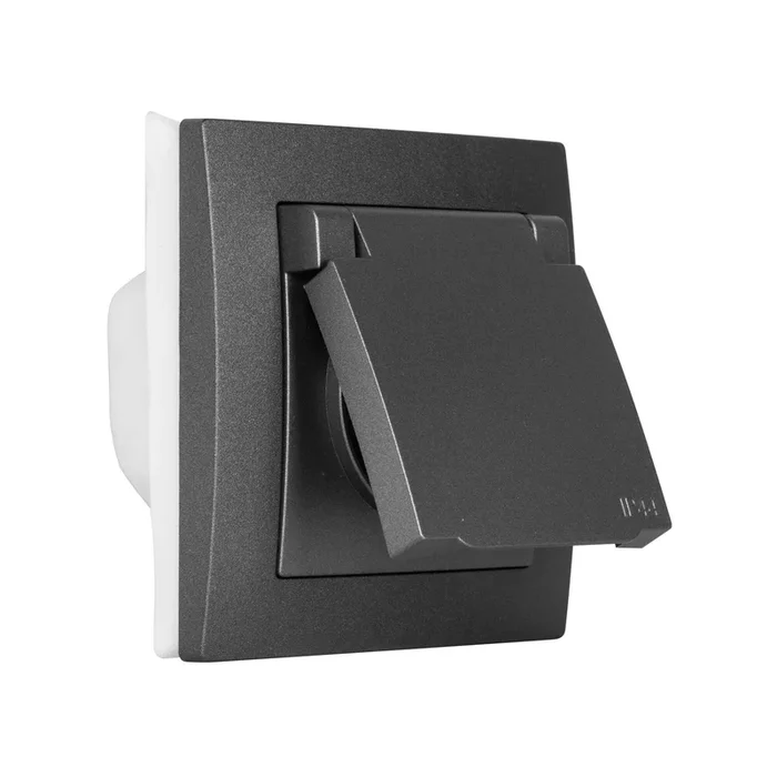 Kombisteckdose mit Rahmen, UP, anthrazit, IP44, 55×55 mm, KLEIN