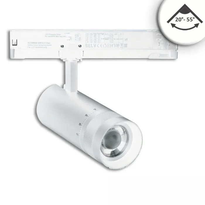 LED 3-Phasen Schienen-Strahler, 24W, 20�-55�, IP20, fokussierbar, dimmbar, 4000K, wei� matt