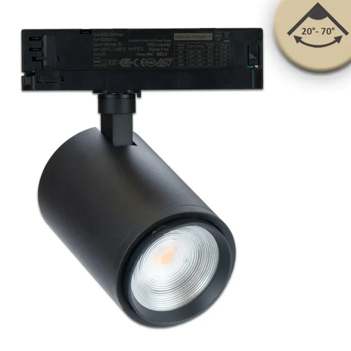 LED 3-Phasen Schienenstrahler BREAD, fokussierbar, 34W 2700K 2900lm 20�-70�, Schwarz matt