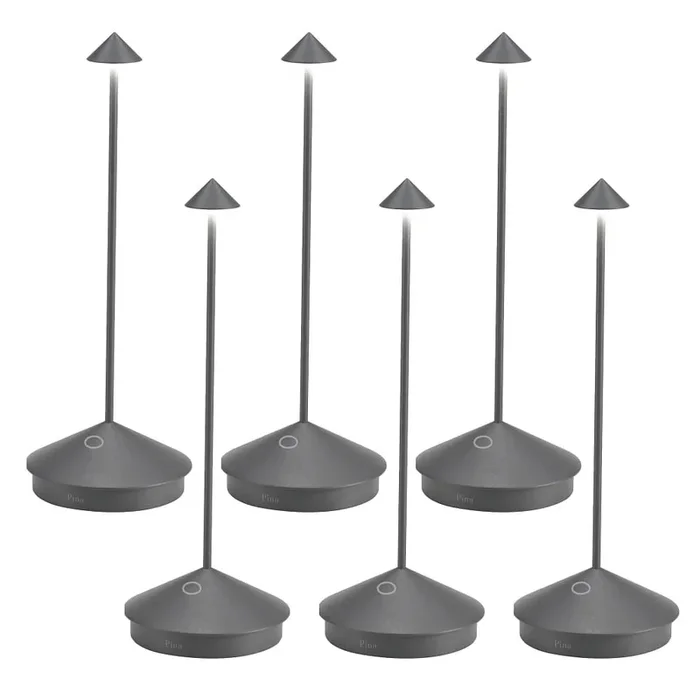 LED Akku-Tischleuchte PINA TAVOLO PRO, 6er Set, 29cm, 2,2W, 2200/2700/3000K, 178/204/206lm, IP65, dimmbar, dunkelgrau