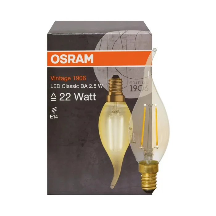 LED-Filamentlampe Windstoß Kerze E14/2,5W-2500K, gold, VINTAGE 1906 CL BA