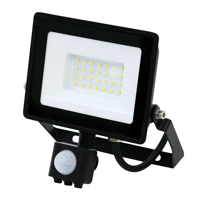 LED Fluter, 110�, 30W, 4000K, 2500lm, IP44, mit PIR-Sensor, schwenkbar, schwarz