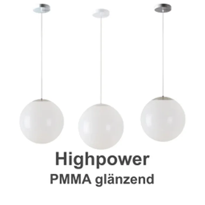 LED Kugelpendelleuchte, �40cm, 355�, 52W, IK06, IP40, schaltbar, PMMA gl�nzend wei�, 4000K, 7400lm, Baldachin chrom