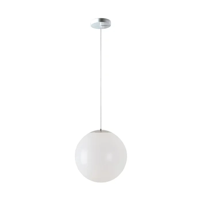 LED Kugelpendelleuchte, �50cm, 355�, 58W, IK06, IP40, DALI dimmbar, PMMA gl�nzend wei�, 3000K, 7800lm, Baldachin chrom