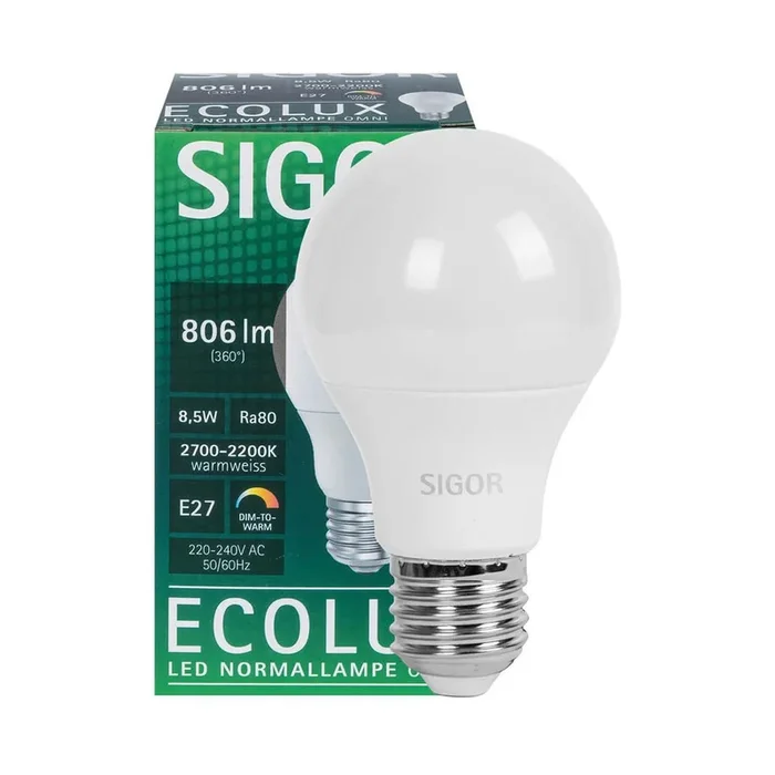 LED-Lampe ECOLUX AGL-Form opal E27/8 5W 2200/2700K