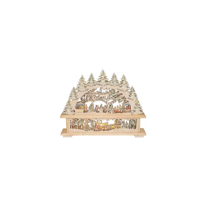 LED-Weihnachtsleuchter Weihnachtsmarkt Holz natur LED orange batteriebetrieb