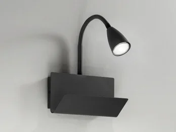 LUCE Design Leselampe Wand GULP Schwarz mit Ablage & USB Ladefunktion, Breite 23cm
