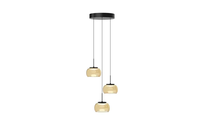 Lyora – 3-flammige Pendelleuchte Bounto Schwarzes rundes Braunglas