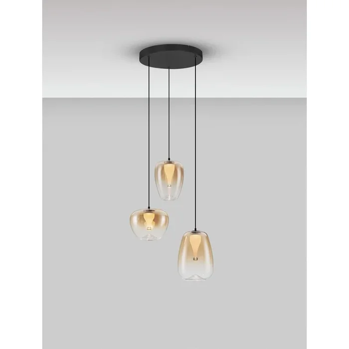 Lyora – Design-Pendelleuchte Oblo 3-flammiges Braunglas