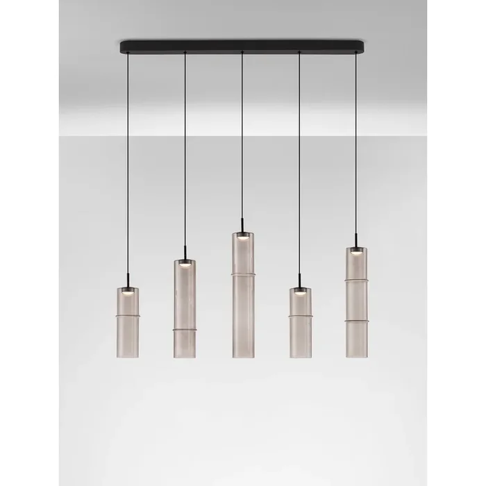 Lyora – Einzigartige Pendelleuchte Sano gerades 5-flammiges Rauchglas
