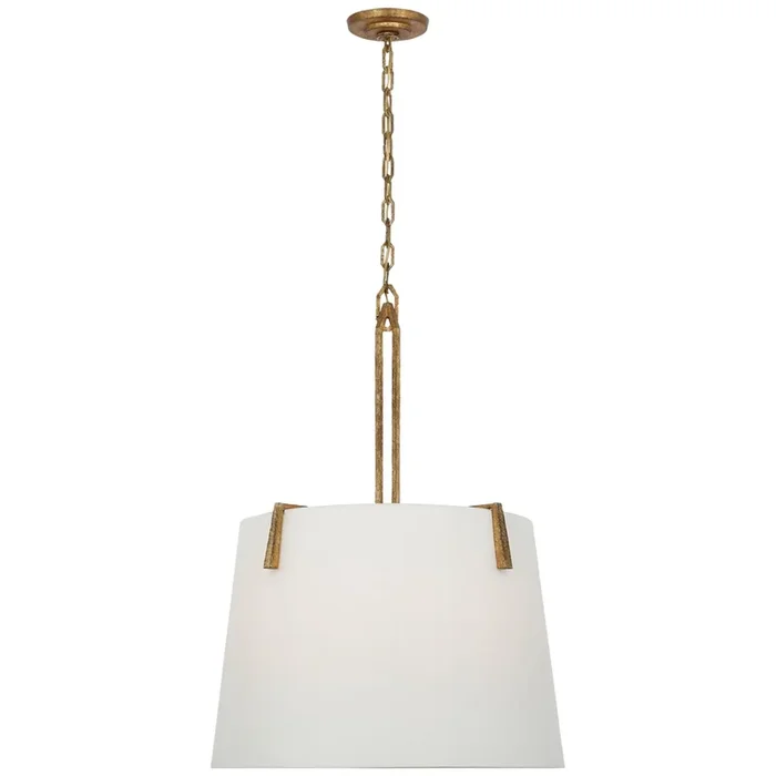 Marie Flanigan Clifford 26″ Sculpted Hanging Shade in Gilded Iron with Linen Shade Ceiling Light W24.5″ x H34″MF 5351GI-L