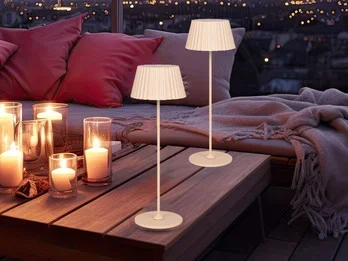 meineWunschleuchte 2er SET Akku LED Tischlampen kabellos für Innen & Außen, Beige – Höhe 39cm