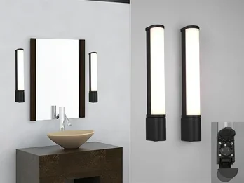 meineWunschleuchte LED Bad Wandleuchten 2er Set mit Steckdose Schwarz – Spiegelleuchten, B: 41,5cm