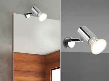 meineWunschleuchte LED Badezimmerlampe dimmbar Chrom – Spiegelklemmleuchte mit schwenkbarem Spot