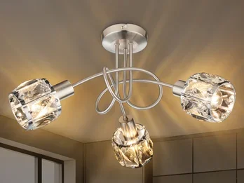 meineWunschleuchte LED Deckenleuchte 3-flammig mit Glaskristallen Silber matt, Ø 38cm