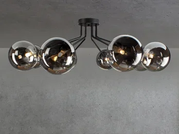 meineWunschleuchte LED Deckenleuchte 8-flammig Schwarz Glaskugeln Rauchglas, Breite 88cm