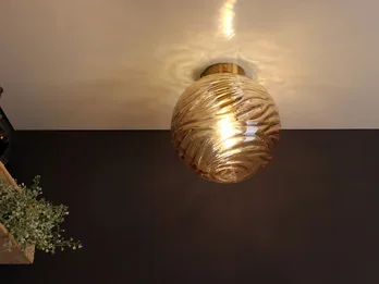 meineWunschleuchte LED Deckenleuchte Glaskugel Wellenmuster Champagner, Globe Ø 30cm