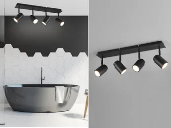 meineWunschleuchte LED Deckenstrahler Badezimmerlampe Schwarz 4-flammig, Breite 52cm