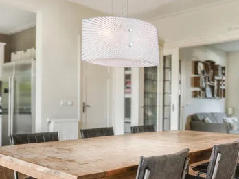 meineWunschleuchte LED Pendelleuchte mit Glas Lampenschirm Weiß Oval, Breite 40cm