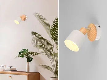 meineWunschleuchte LED Wandstrahler & Deckenstrahler Hellgrau mit Holz, Breite 9cm