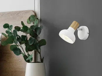 meineWunschleuchte LED Wandstrahler Metall Weiß mit Holzoptik, Breite 10cm