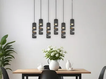 meineWunschleuchte Moderne LED Pendelleuchte 6-flammig aus Metall in Schwarz, B:100cm
