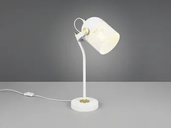 meineWunschleuchte Retro LED Schreibtischlampe schwenkbar aus Metall Weiß Gold, Höhe 45cm