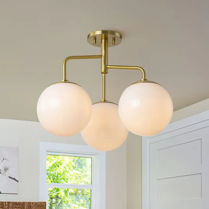Modern 3-Light Staggered Arm Opal Glass Semi-Flush Mount81010000048238