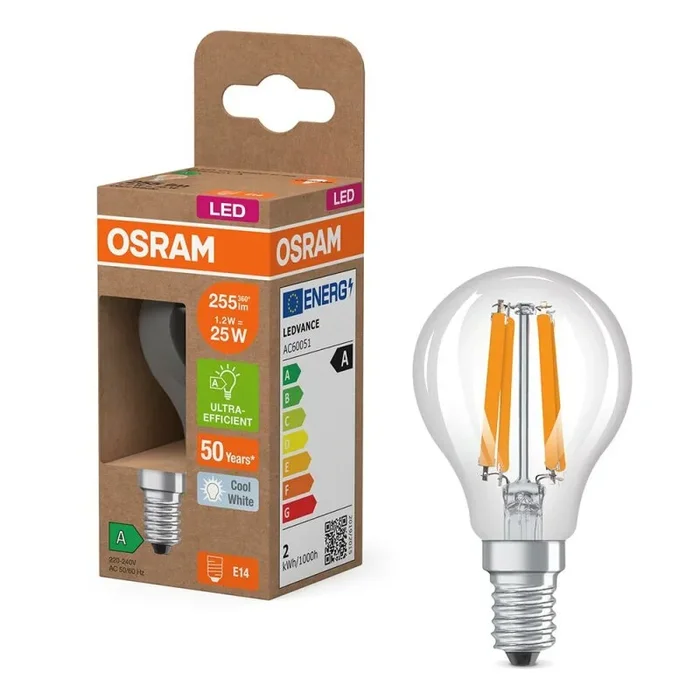 Osram LED Filament P45 Tropfen 1,2W = 25W E14 klar 255lm neutralweiß 4000K Ultra effizient