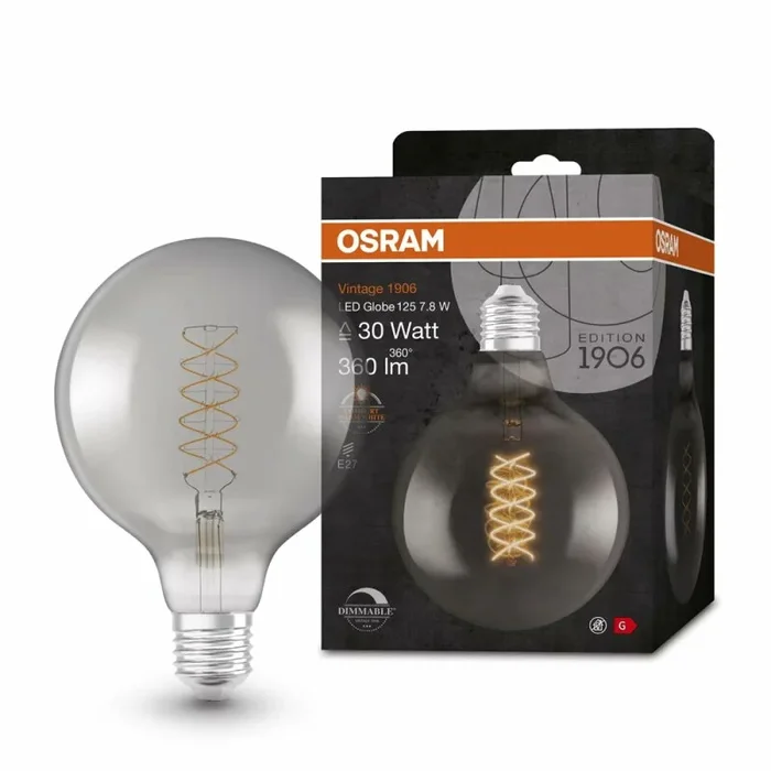 Osram LED Spiral Filament G125 Globe Vintage 1906 7,8W = 30W E27 Rauchglas 360lm extra warmweiß 1800K