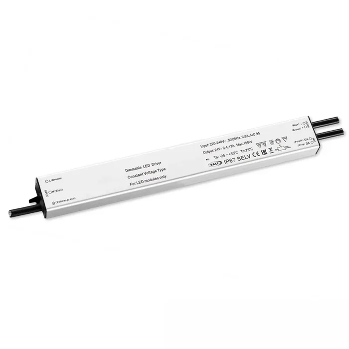 Outdoor LED PWM-Trafo 24V/DC, slim, Push/DALI-2 dimmbar, IP67, SELV, 0-60W