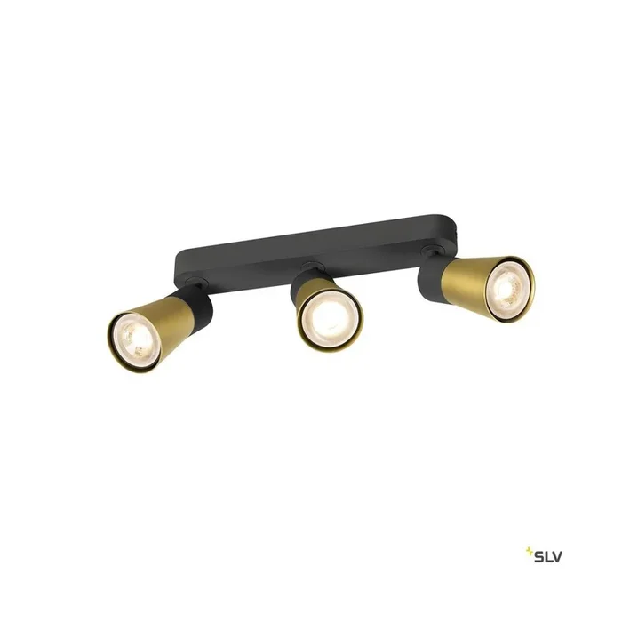 PURI 2.0 Cone, Wand- und Deckenaufbauleuchte, long, 3 x max. 6 W GU10, schwarz / gold