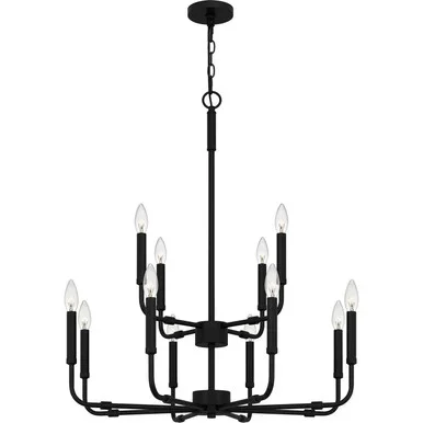 Quoizel Abner 12 Light Chandelier in Matte Black – ABR5128MBK