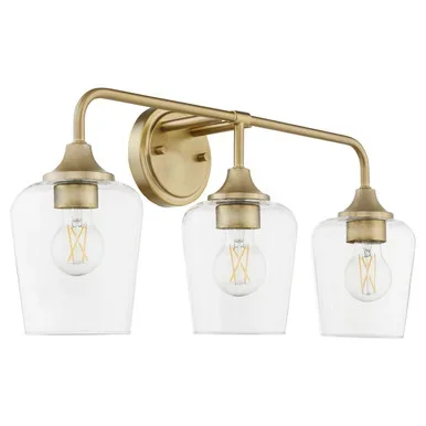 Quorum Raymond Three Light Vanity in Aged Brass – 5313-3-80