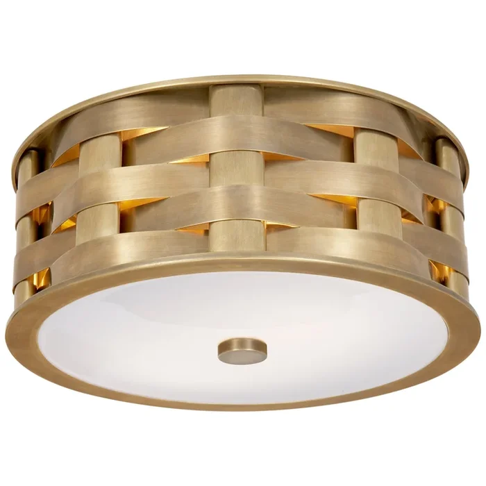 Ralph Lauren Ella Woven Small Flush Mount in Natural Brass with White Glass Ceiling Light W14″ x H6″RL 4090NB-WG