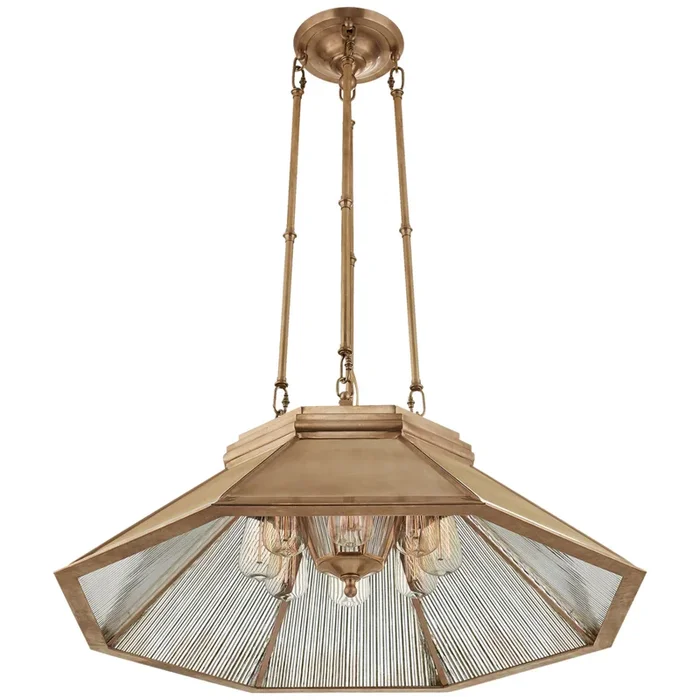 Ralph Lauren Rivington Medium Eight-Paneled Chandelier in Natural Brass with Antiqued Ribbed Mirror Ceiling Light W30.5″RL 5064NB-AM