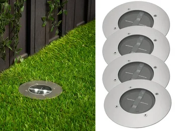 Ranex Solar LED Bodeneinbaustrahler 4er SET für Außen, Edelstahl rund Ø14cm IP67