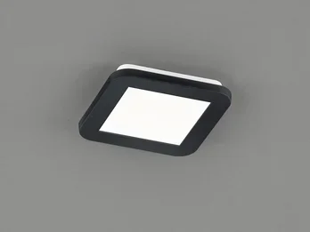 Reality Leuchten Dimmbare LED Deckenleuchte CAMILLUS flache Badezimmerlampe 17x17cm Schwarz IP44