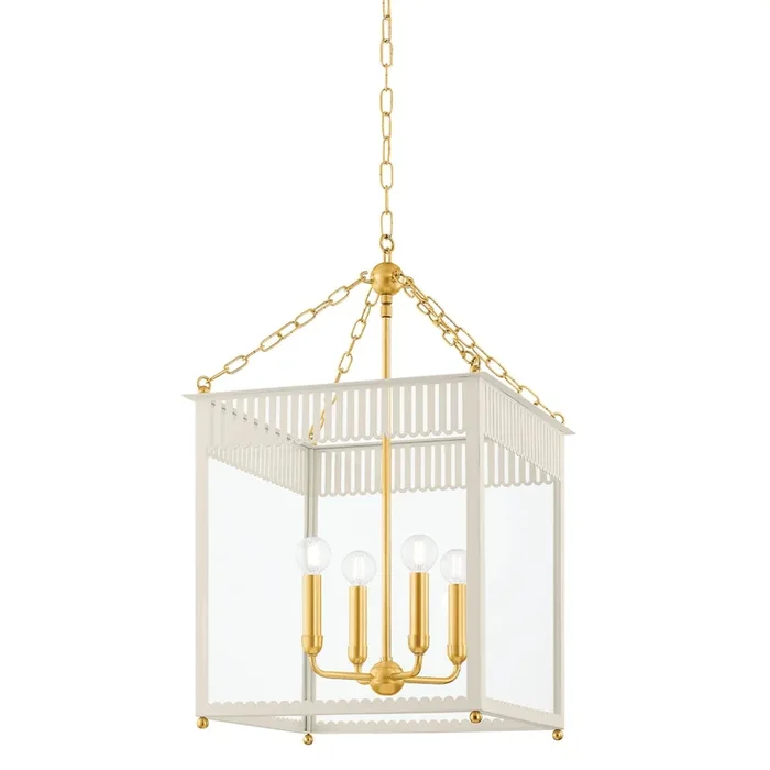 ROSALIE 4-Light Lantern in Aged Brass/Soft Cream 17.25L x 17.25W x 27HH932704L-AGB/SCR