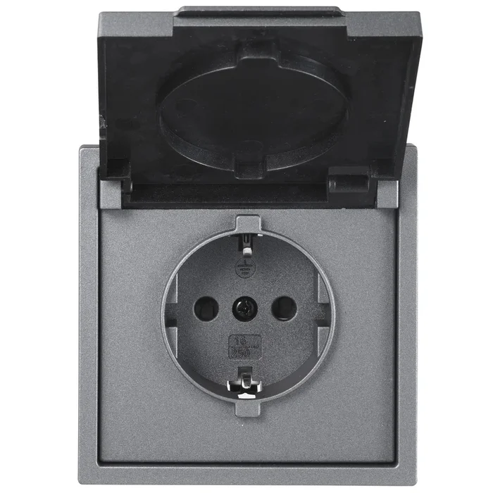 Schutzkontakt-Steckdose McPower „Shallow“ 250V/16A, UP, IP44 mit Klappdeckel
