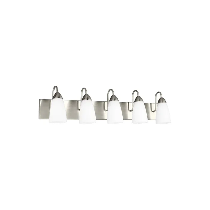 Seville Five Light Wall / Bath LED Transitional Fixture 35.875″ Width 8.5″ Height Steel Round Etched White Inside Shade in Brushed Nickel4420205EN3-962