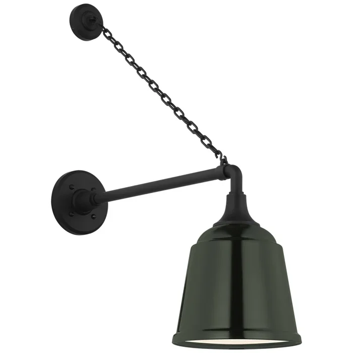 Thomas O’Brien Academy 17.5″ Anchored Mack Barn Light in Matte Black with 8″ Green Rockhouse Shade Outdoor Lighting W8″ x H26.25″TOB 2813MBK/S5-G