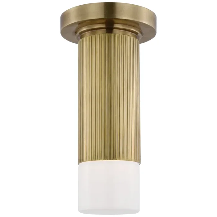 Thomas O’Brien Ace Mini Monopoint Flush Mount in Hand-Rubbed Antique Brass with White Glass Ceiling Light W3.25″ x H10.75″TOB 4350HAB-WG