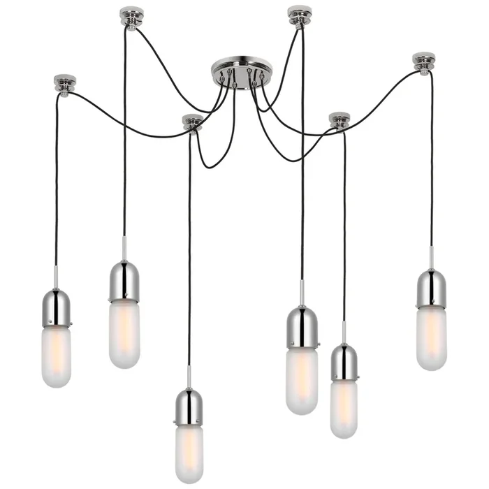 Thomas O’Brien Junio 6-Light Chandelier in Polished Nickel with Frosted Glass Ceiling Light W9.5″ (Configurable)TOB 5645PN-FG-6