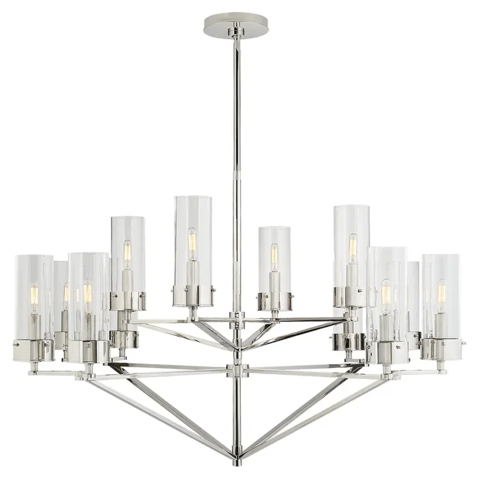 Thomas O’Brien Marais Large Chandelier in Polished Nickel with Clear Glass Ceiling Light W45″TOB 5303PN-CG