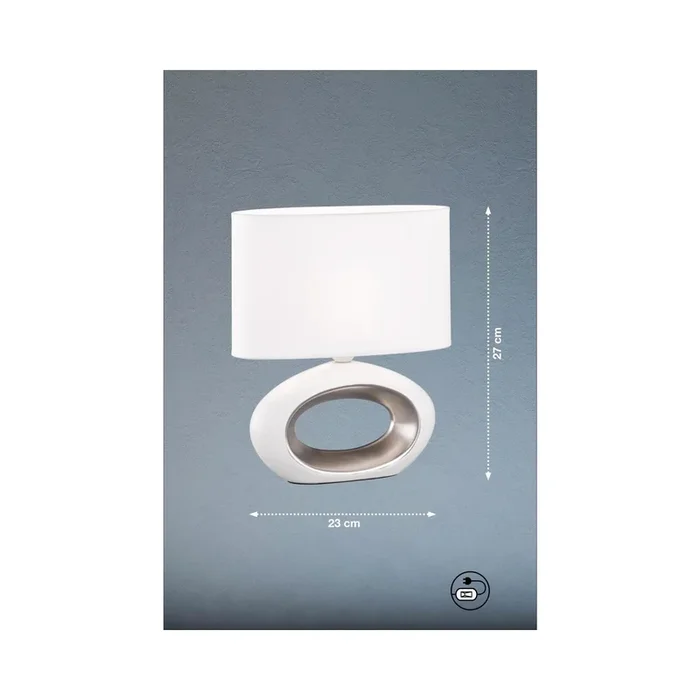 Tischleuchte, Coba | 1x E14 max. 40,0 W ohne Leuchtmittel weiß matt / chromfarben matt | Stoffschirm| weiß 27 cm