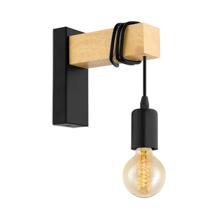 Townshend Vintage Wandleuchte Stahl Holz in schwarz 1-flammig