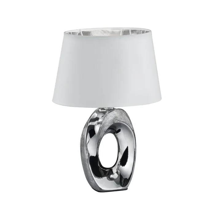 Trio – Tischlampe Taba grau mit weißem Lampenschirm