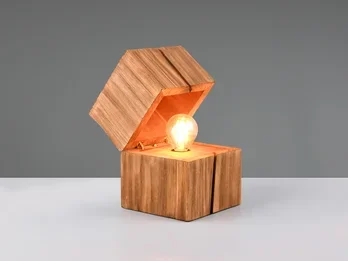 Trio Leuchten Aufklappbare LED Tischleuchte TREASURE aus Naturholz, Höhe 16cm