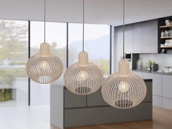 Trio Leuchten Pendelleuchte GILA 3-flammig mit Gitter Lampenschirmen Beige, Breite 120cm